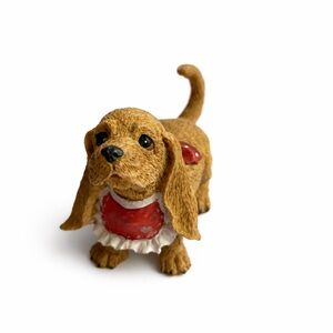 Small Brown Dog Figurine with Red Bib
